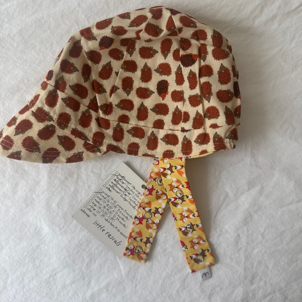 UB2 Handmade USA Boys Cap Hedgehog print reversible Fox print